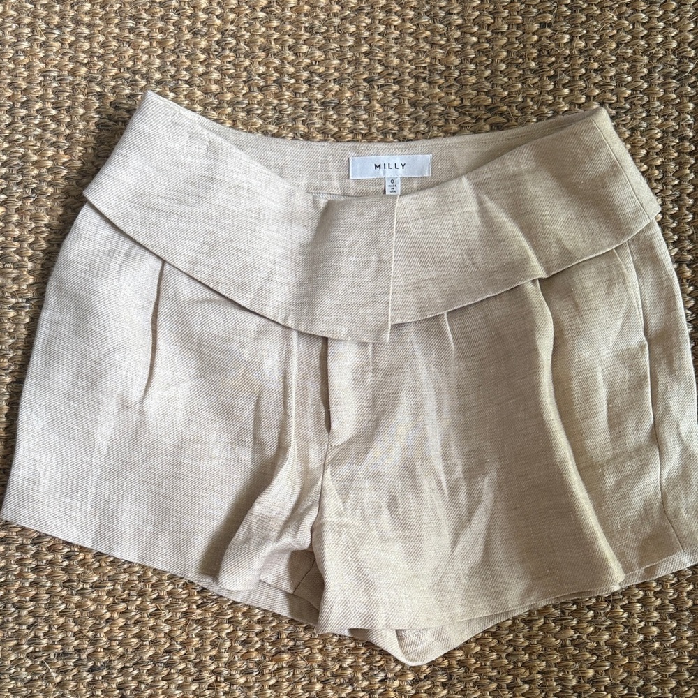 Milly High Waist Beige Linen Shorts
